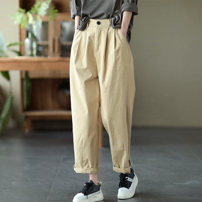Spring Retro Loose Plus Size Solid Casual Wide Leg Pants Dec 2021 New Arrival M Off-white 