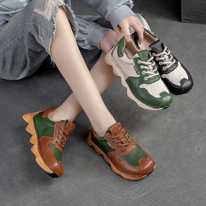 Spring Retro Patchwork Leather Casual Shoes Jan 2023 New Arrival 