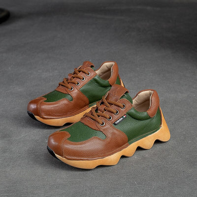 Spring Retro Patchwork Leather Casual Shoes Jan 2023 New Arrival Brown 35 