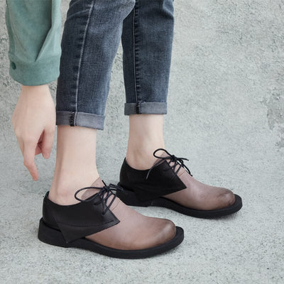 Spring Retro Patchwork Leather Flat Casual Shoes Jan 2023 New Arrival 