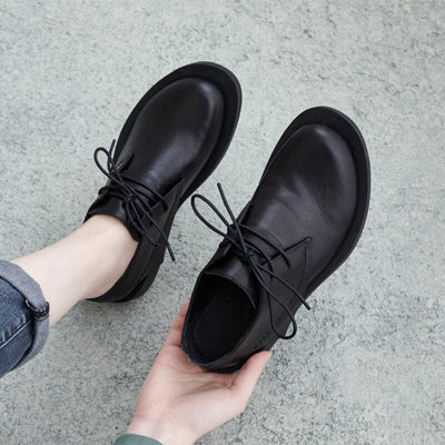 Spring Retro Patchwork Leather Flat Casual Shoes Jan 2023 New Arrival 35 Black 