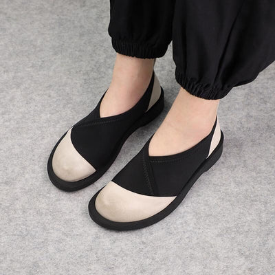 Spring Retro Patchwork Leather Flat Casual Shoes