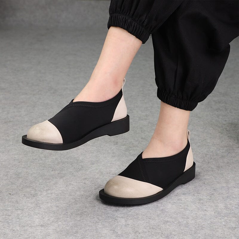 Spring Retro Patchwork Leather Flat Casual Shoes