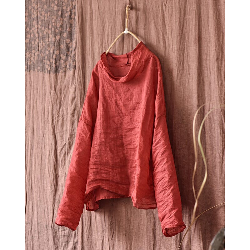 Spring Retro Pleated Linen Loose Casual T-Shirt Feb 2023 New Arrival 
