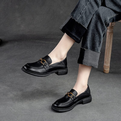 Spring Retro Round Head Leather Loafers