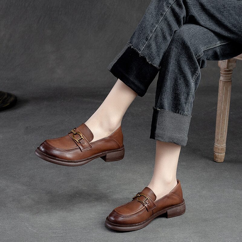 Spring Retro Round Head Leather Loafers Jan 2023 New Arrival 