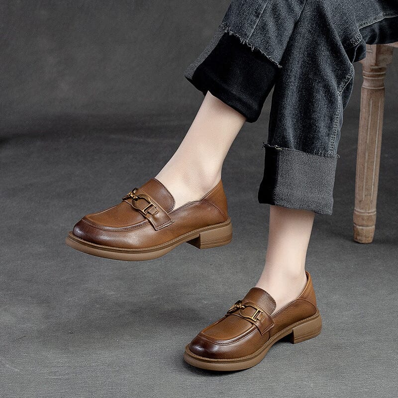 Spring Retro Round Head Leather Loafers