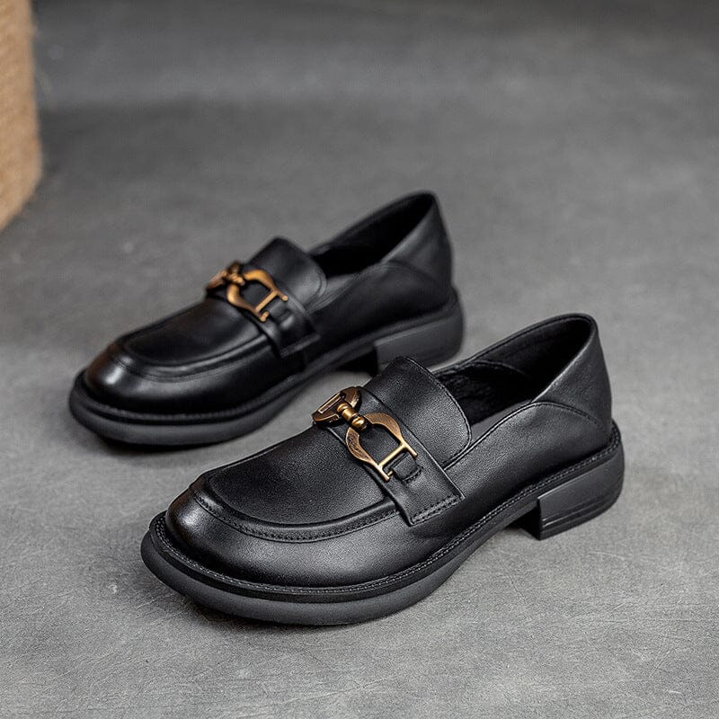 Spring Retro Round Head Leather Loafers Jan 2023 New Arrival Black 35 
