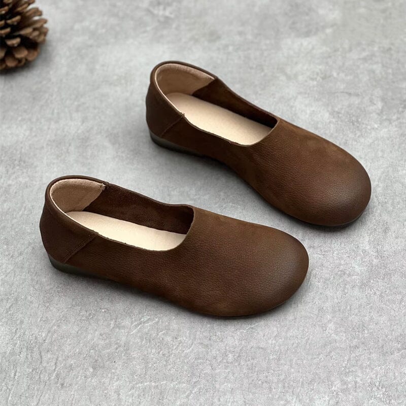 Spring Retro Soft Flats Leather Casual Shoes Mar 2023 New Arrival Coffee 35 