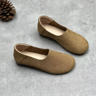 Spring Retro Soft Flats Leather Casual Shoes Mar 2023 New Arrival Khaki 35 