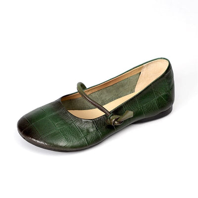 Spring Retro Soft Leather Flat Casual Shoes Feb 2023 New Arrival Green 35 