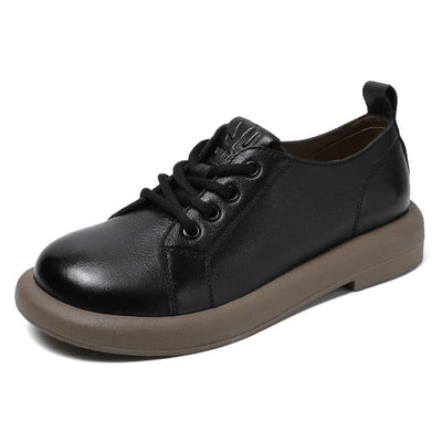Spring Retro Soft Leather Flat Casual Shoes Jan 2023 New Arrival Black 35 