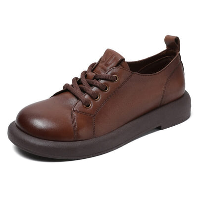 Spring Retro Soft Leather Flat Casual Shoes Jan 2023 New Arrival Brown 35 
