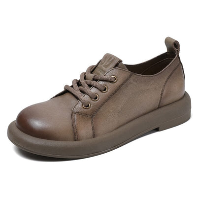 Spring Retro Soft Leather Flat Casual Shoes Jan 2023 New Arrival Khaki 35 