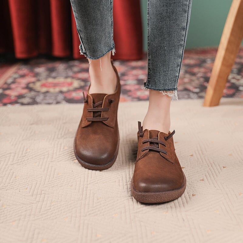 Spring Retro Soft Leather Flat Casual Shoes Mar 2023 New Arrival 