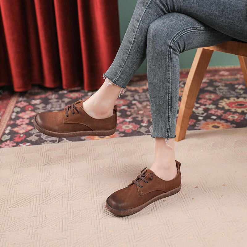 Spring Retro Soft Leather Flat Casual Shoes Mar 2023 New Arrival Coffee 35 