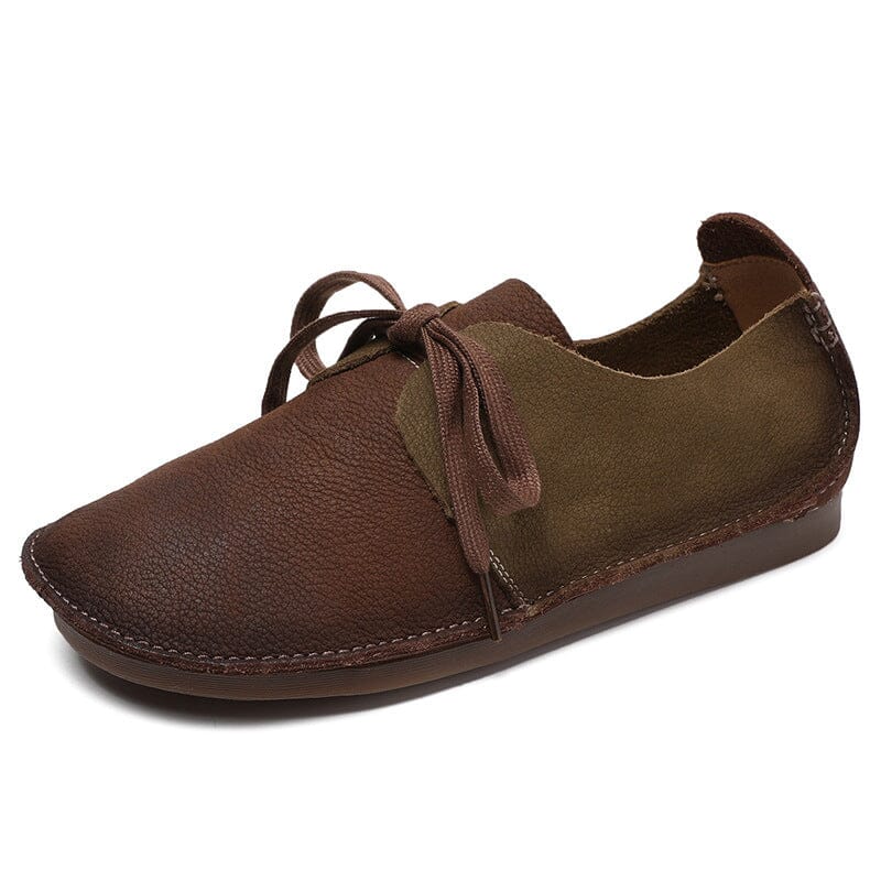 Spring Retro Soft Leather Flat Casual Shoes Mar 2023 New Arrival Coffee 35 