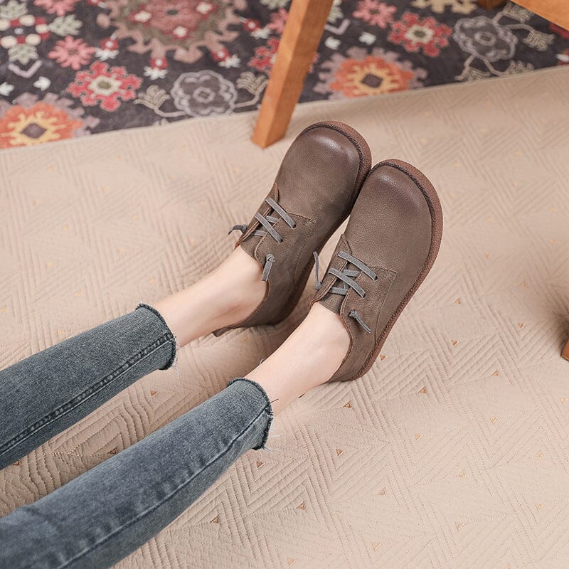 Spring Retro Soft Leather Flat Casual Shoes Mar 2023 New Arrival Gray 35 