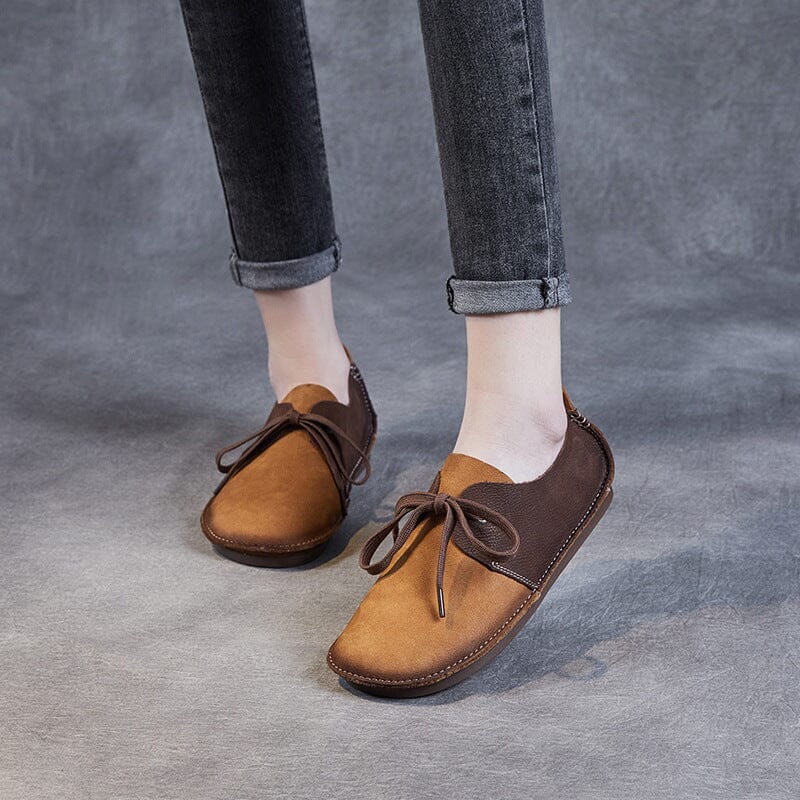 Spring Retro Soft Leather Patchwork Flat Casual Shoes Mar 2023 New Arrival 