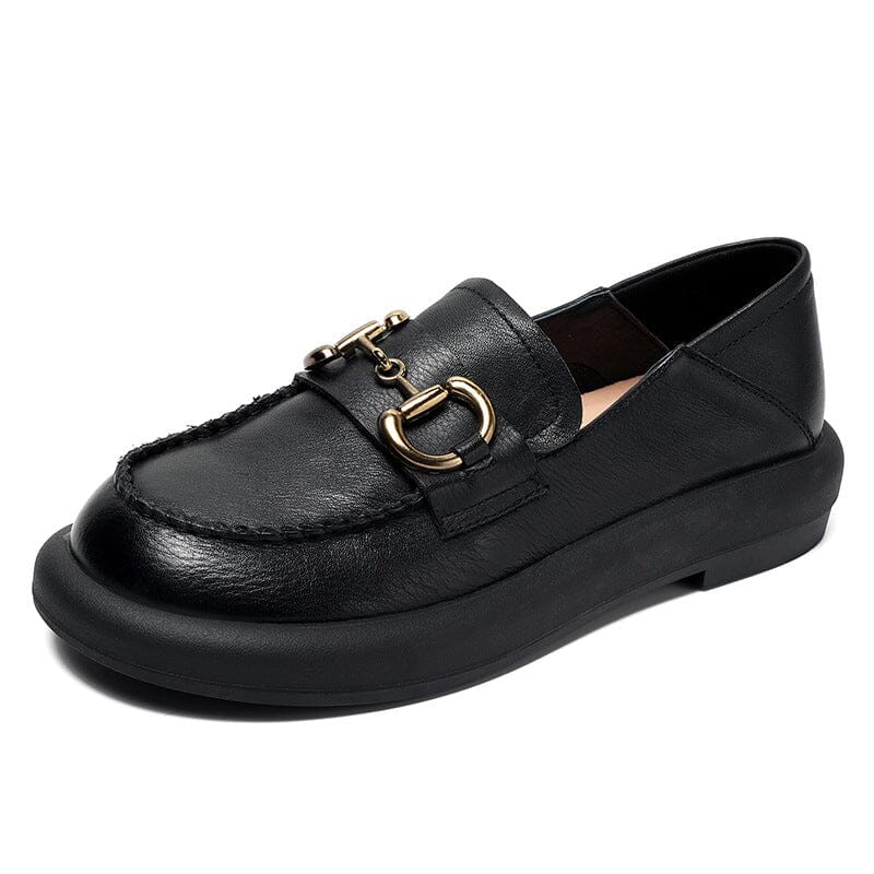 Spring Retro Soft Leather Women Flat Loafers Feb 2023 New Arrival Black 35 