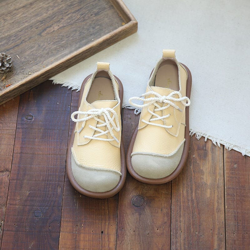Spring Retro Soft Patchwork Leather Casual Shoes May 2023 New Arrival 35 Apricot 