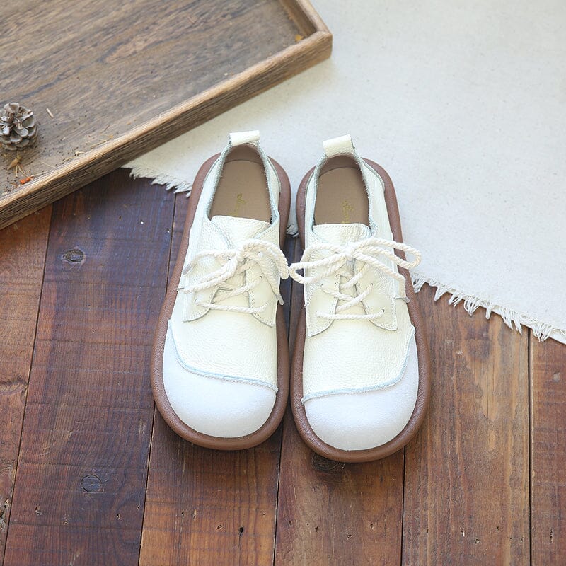 Spring Retro Soft Patchwork Leather Casual Shoes May 2023 New Arrival 35 Beige 