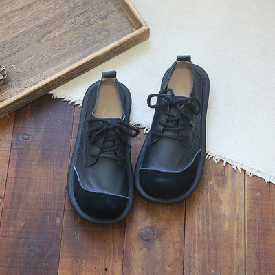 Spring Retro Soft Patchwork Leather Casual Shoes May 2023 New Arrival 35 Black 