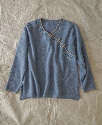 Spring Retro Soft V-Neck Irregular Collar Sweater
