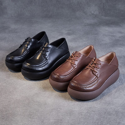 Spring Retro Solid Leather Lace-Up Casual Shoes Feb 2023 New Arrival 