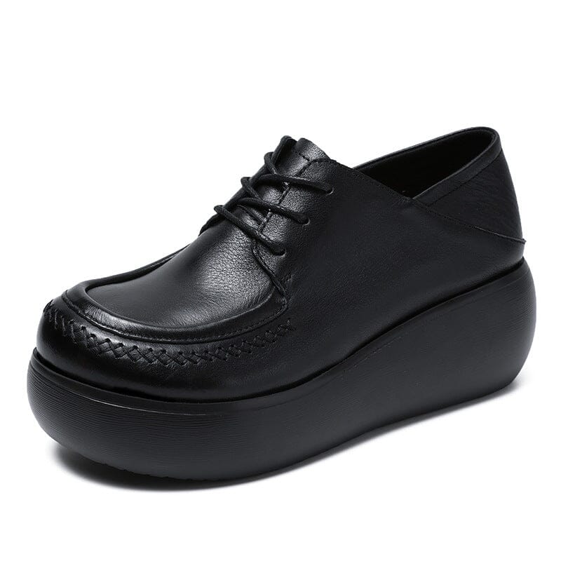 Spring Retro Solid Leather Lace-Up Casual Shoes Feb 2023 New Arrival Black 35 