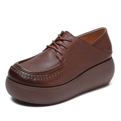 Spring Retro Solid Leather Lace-Up Casual Shoes