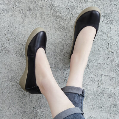 Spring Retro Solid Leather Wedge Casual Shoes Jan 2023 New Arrival 