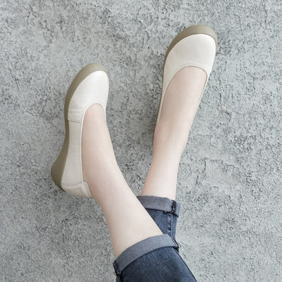 Spring Retro Solid Leather Wedge Casual Shoes Jan 2023 New Arrival 35 Beige 