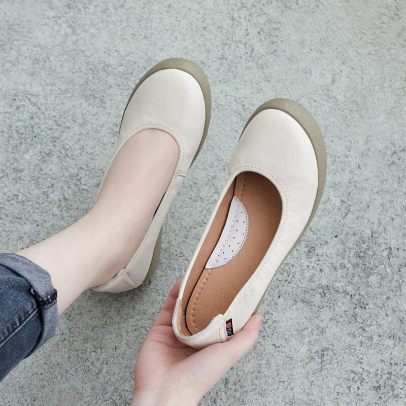 Spring Retro Solid Leather Wedge Casual Shoes