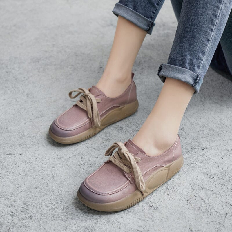 Spring Retro Solid Soft Leather Casual Shoes Mar 2023 New Arrival 35 Purple 