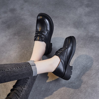 Spring Retro Solid Soft Leather Lug Sole Casual Shoes Mar 2023 New Arrival 