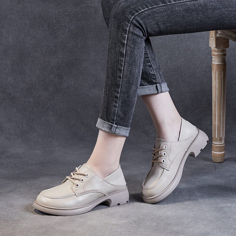 Spring Retro Solid Soft Leather Lug Sole Casual Shoes Mar 2023 New Arrival 