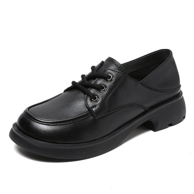 Spring Retro Solid Soft Leather Lug Sole Casual Shoes Mar 2023 New Arrival Black 35 