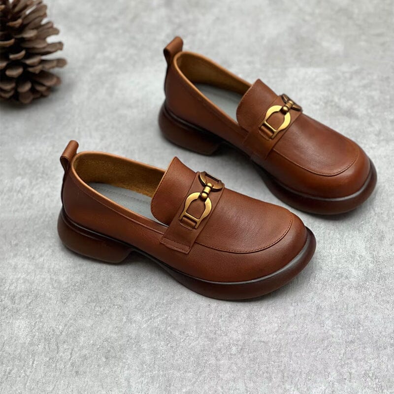 Spring Retro Solid Soft Leather Lug Sole Loafers Mar 2023 New Arrival 