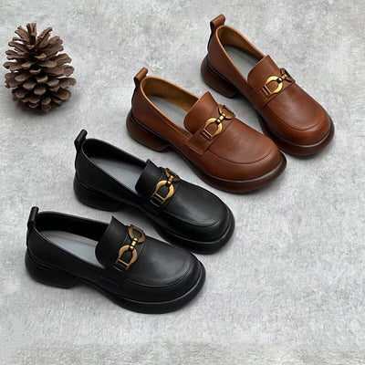 Spring Retro Solid Soft Leather Lug Sole Loafers Mar 2023 New Arrival 