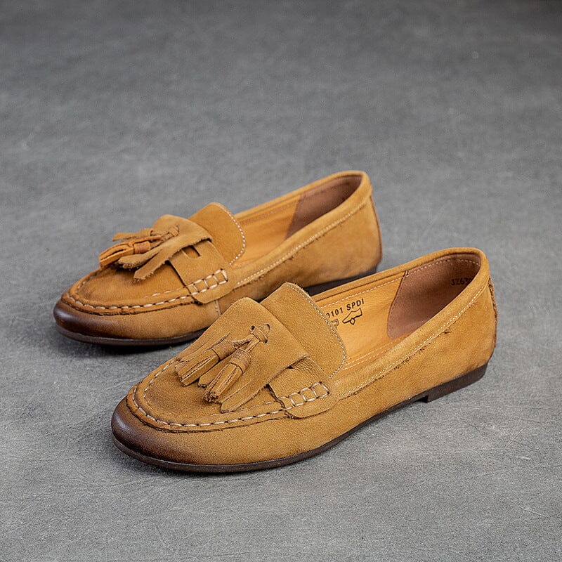 Spring Retro Suede Leather Casual Flat Loafers