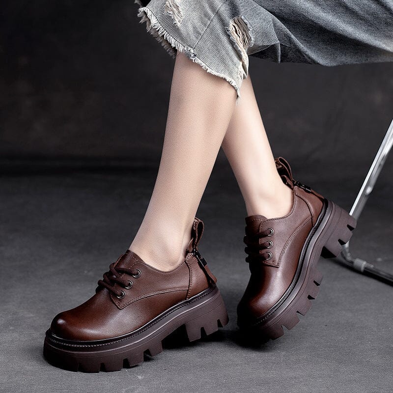 Spring Retro Women Leather Thick Sole Casual Shoes