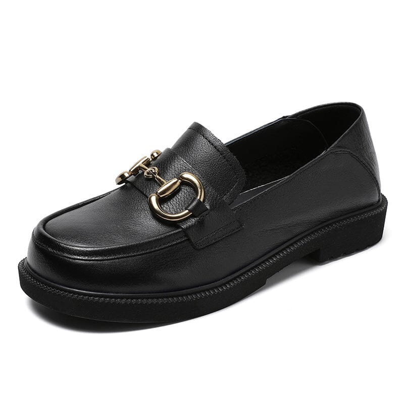 Spring Soft Leather Buckle Lug Sole Loafers