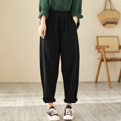 Spring Solid Loose Casual Cotton Harem Pants Feb 2023 New Arrival One Size Black 