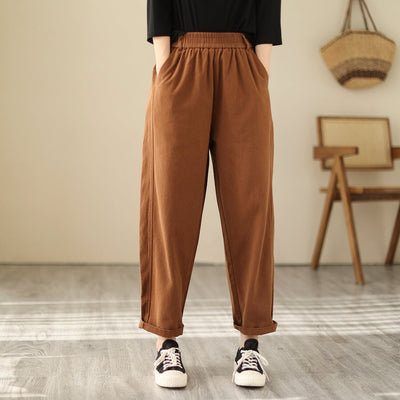Spring Solid Loose Casual Cotton Harem Pants Feb 2023 New Arrival One Size Brown 