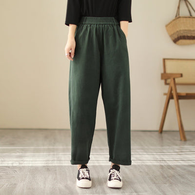 Spring Solid Loose Casual Cotton Harem Pants Feb 2023 New Arrival One Size Green 