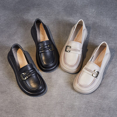 Spring Solid Retro Leather Soft Loafers Mar 2023 New Arrival 