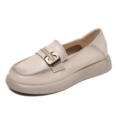 Spring Solid Retro Leather Soft Loafers Mar 2023 New Arrival Beige 35 