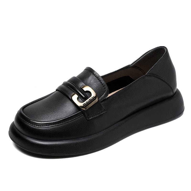 Spring Solid Retro Leather Soft Loafers Mar 2023 New Arrival Black 35 
