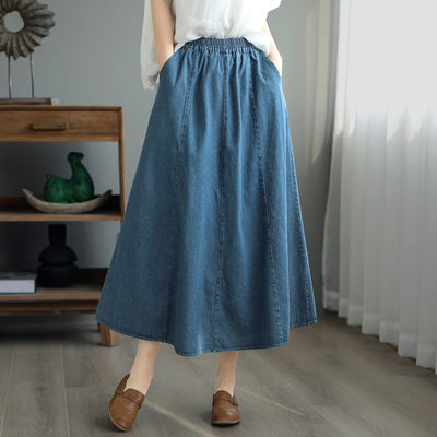 Spring Summer Casual A-Line Loose Denim Skirt Mar 2023 New Arrival One Size Blue 